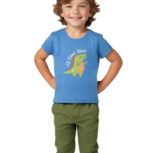 Boys Cotton T-Shirt – Lil Cool Dino – All Aboard Blue – Ages 2 to 6