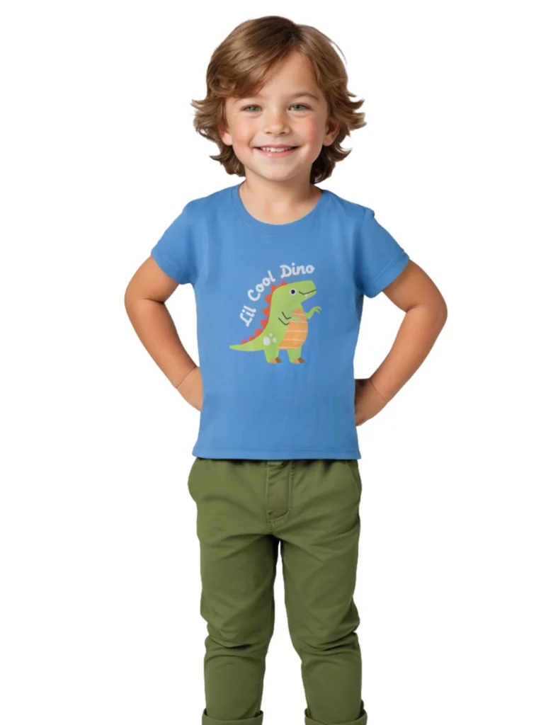 Buy All Aboard Blue Lil Cool Dino T-shirt for Boys – Soft Cotton Tee