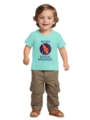 Buy Biscay Green Space Mission T-shirt for Boys – Soft Cotton Tee (Ages 2–6)