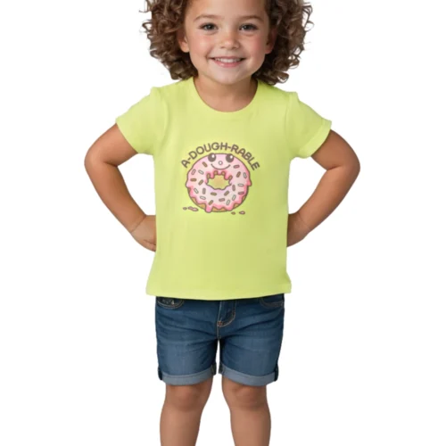 Girls Cotton T-Shirt Acid Lime Green Donut Print – Soft Cotton Tee