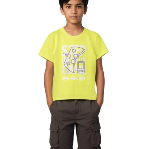 Boys T shirt Cotton Sulphur Spring Lime "Step Your Game"