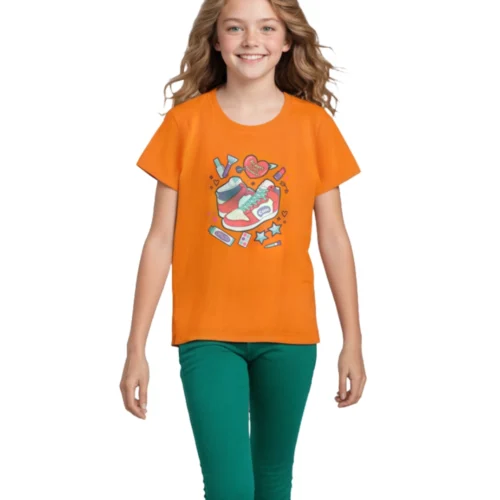 Girls T shirt Cotton Vibrant Orange Beauty Queen