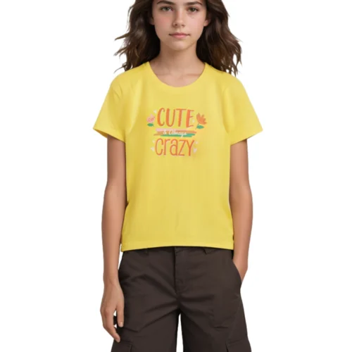 Girls T shirt Cotton Blazing Yellow Cute Crazy