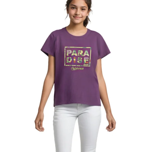 Girls T shirt Cotton Sparkling Grape Violet Paradise Beach